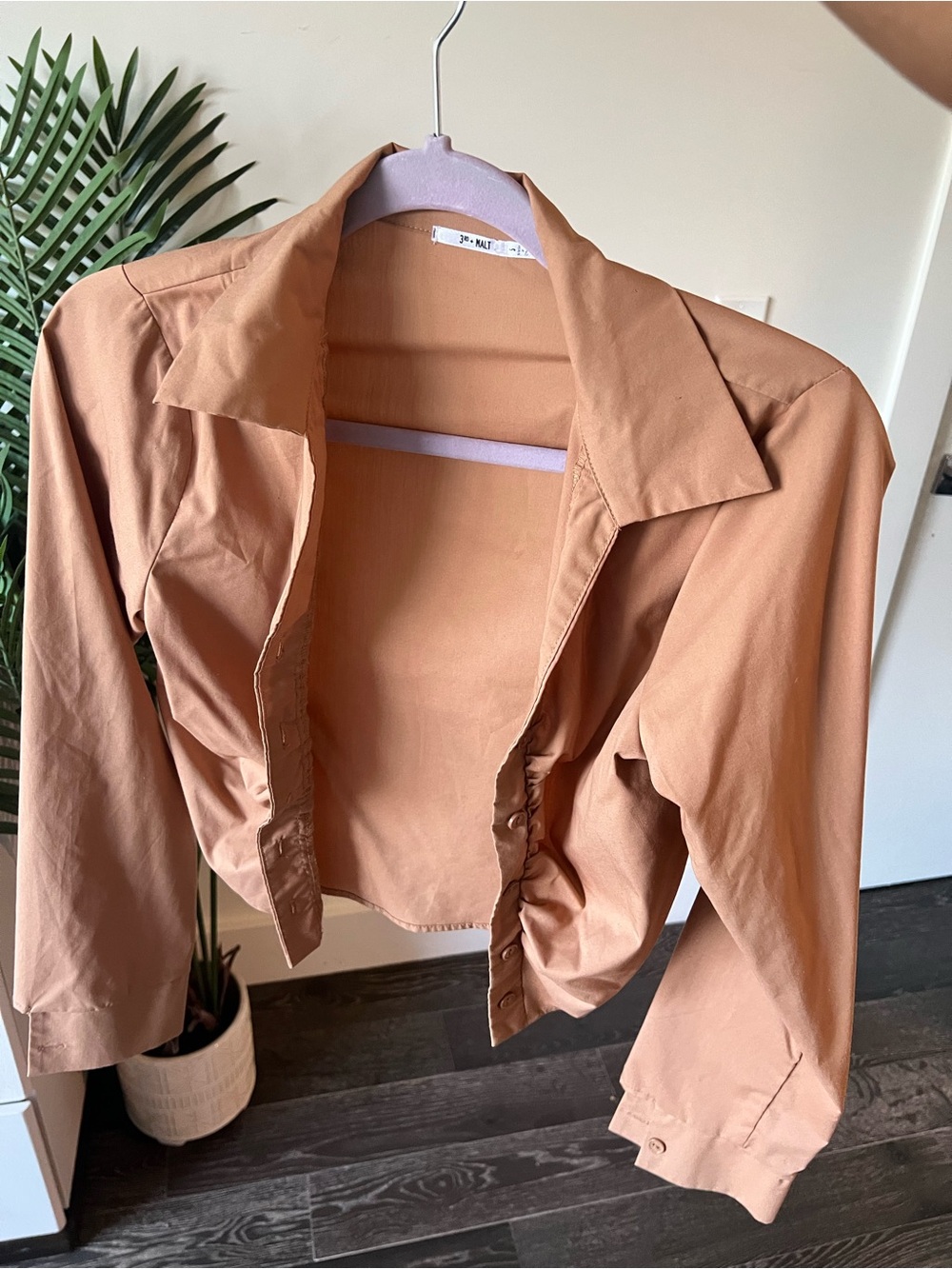 Lightweight Vegan Leather Crop Jacket - Camel
